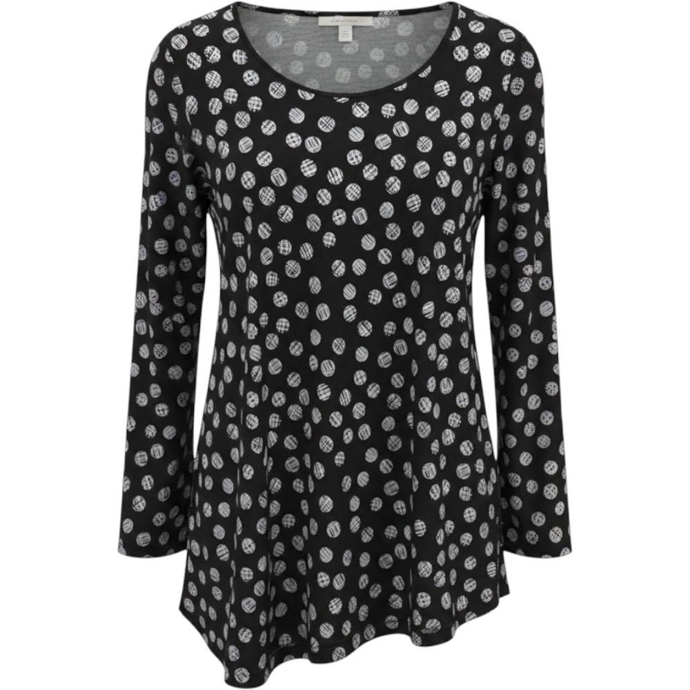 Christopher Banks Womens Large Blouse Black‎ Polka Dot Long Sleeve Knit Top